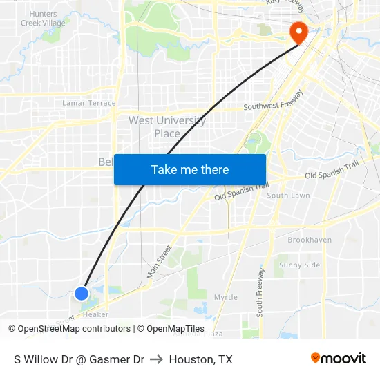 S Willow Dr @ Gasmer Dr to Houston, TX map