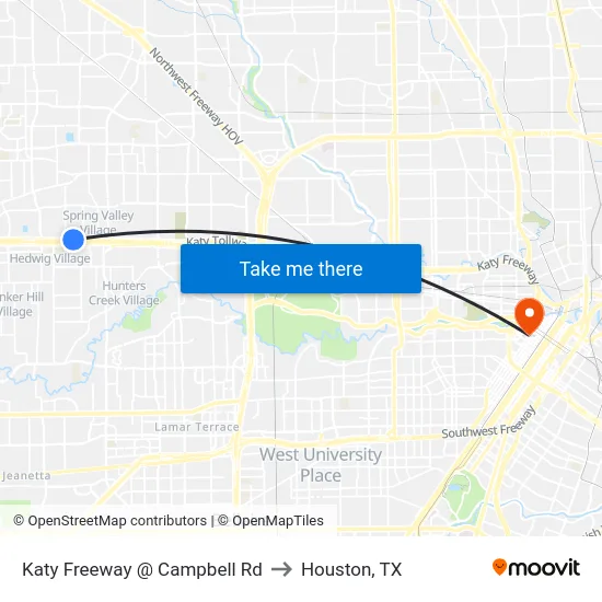 Katy Freeway @ Campbell Rd to Houston, TX map