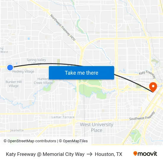 Katy Freeway @ Memorial City Way to Houston, TX map