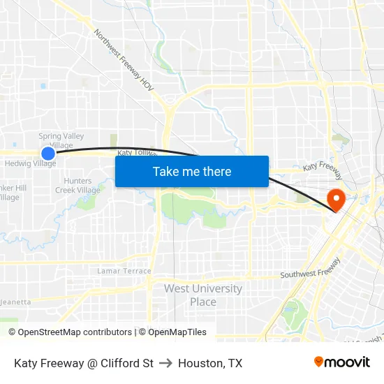 Katy Freeway @ Clifford St to Houston, TX map
