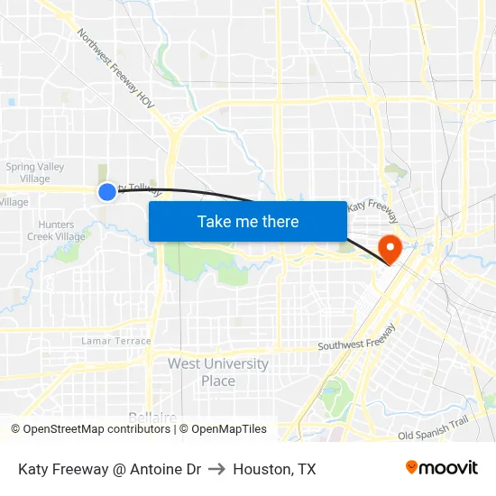 Katy Freeway @ Antoine Dr to Houston, TX map