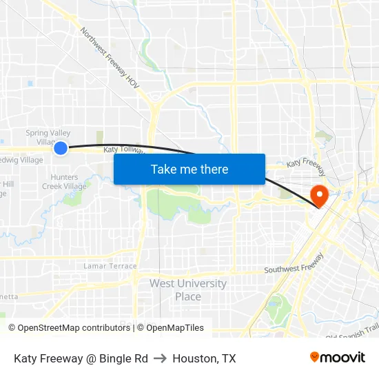 Katy Freeway @ Bingle Rd to Houston, TX map