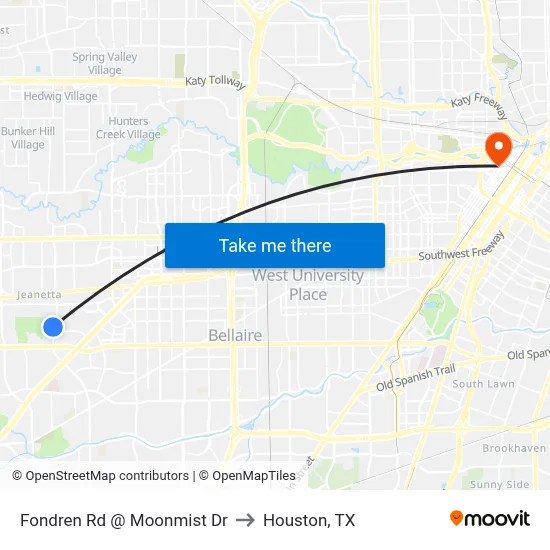 Fondren Rd @ Moonmist Dr to Houston, TX map