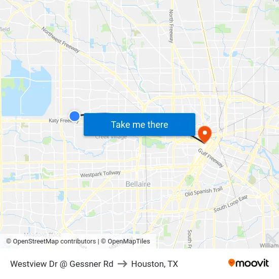 Westview Dr @ Gessner Rd to Houston, TX map