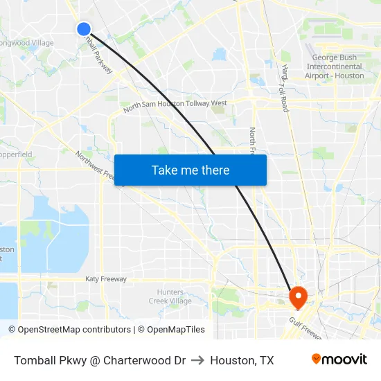 Tomball Pkwy @ Charterwood Dr to Houston, TX map