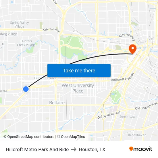 Hillcroft Metro Park And Ride to Houston, TX map