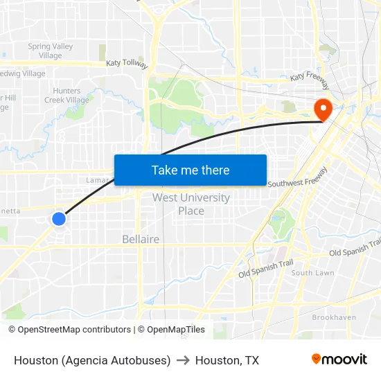 Houston (Agencia Autobuses) to Houston, TX map