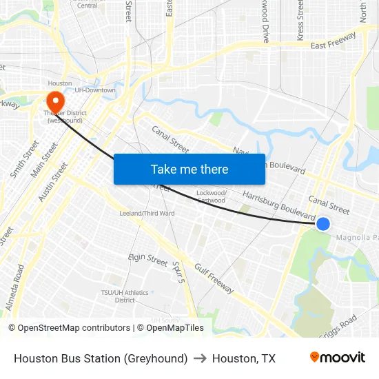 Houston Bus Station (Greyhound) to Houston, TX map