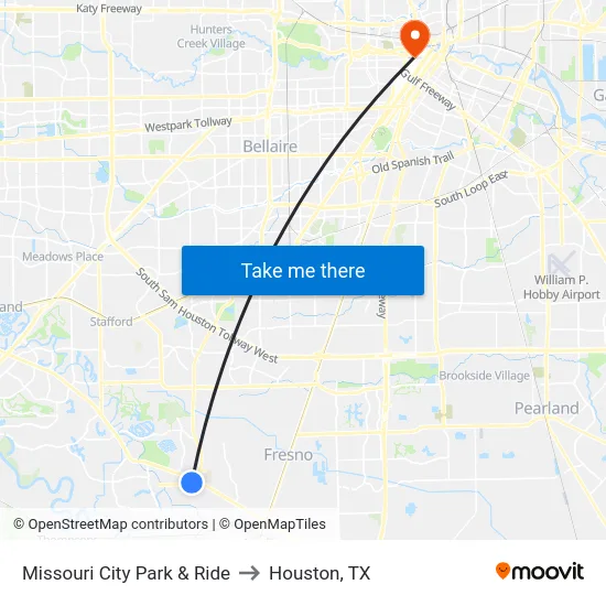 Missouri City Park & Ride to Houston, TX map