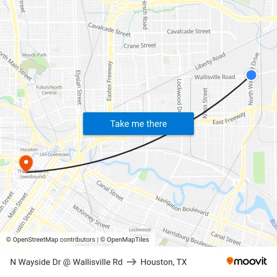 N Wayside Dr @ Wallisville Rd to Houston, TX map