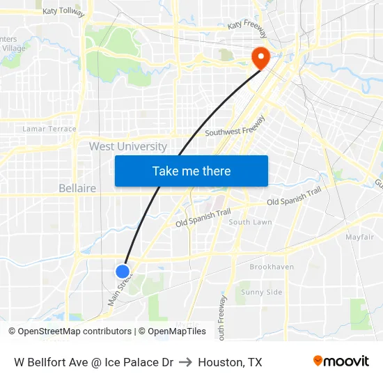 W Bellfort Ave @ Ice Palace Dr to Houston, TX map