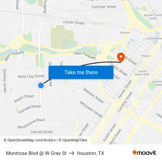 Montrose Blvd @ W Gray St to Houston, TX map