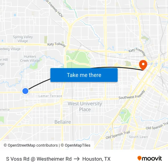 S Voss Rd @ Westheimer Rd to Houston, TX map