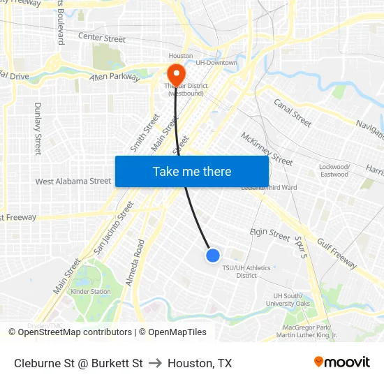 Cleburne St @ Burkett St to Houston, TX map