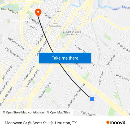 Mcgowen St @ Scott St to Houston, TX map