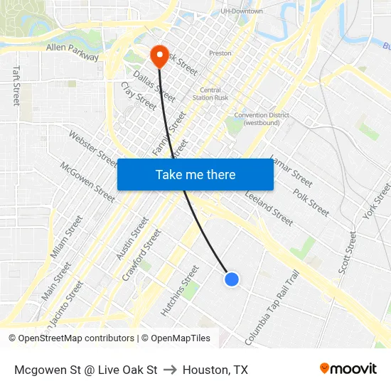 Mcgowen St @ Live Oak St to Houston, TX map