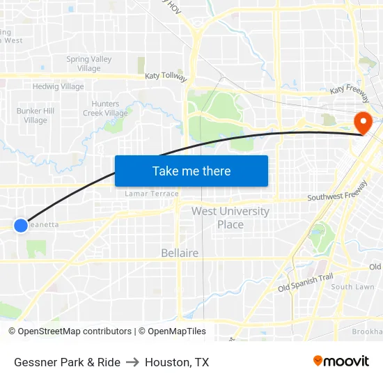 Gessner Park & Ride to Houston, TX map