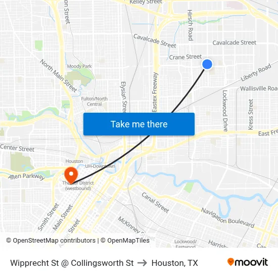 Wipprecht St @ Collingsworth St to Houston, TX map
