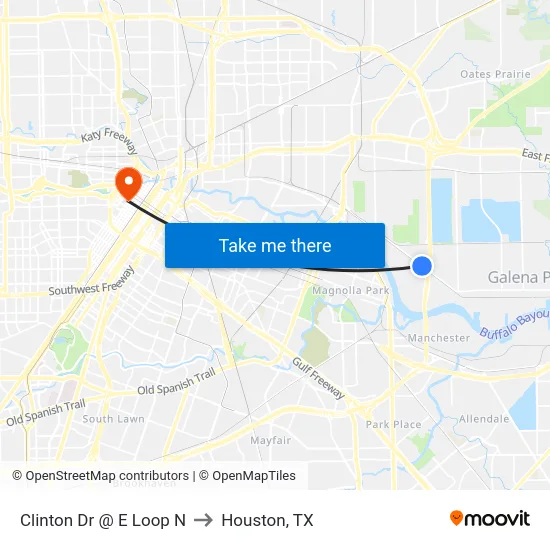 Clinton Dr @ E Loop N to Houston, TX map