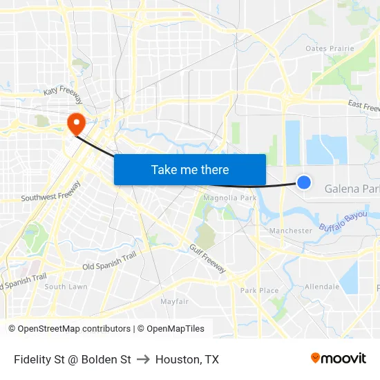 Fidelity St @ Bolden St to Houston, TX map