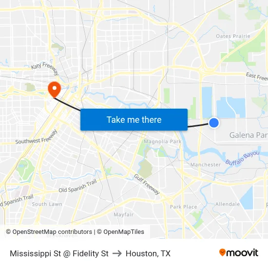 Mississippi St @ Fidelity St to Houston, TX map