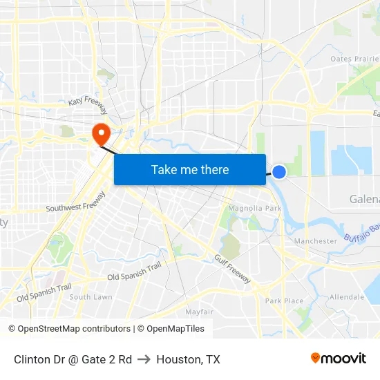 Clinton Dr @ Gate 2 Rd to Houston, TX map