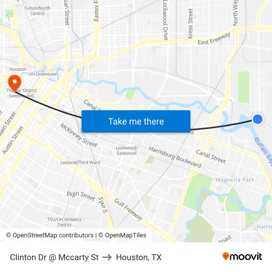 Clinton Dr @ Mccarty St to Houston, TX map