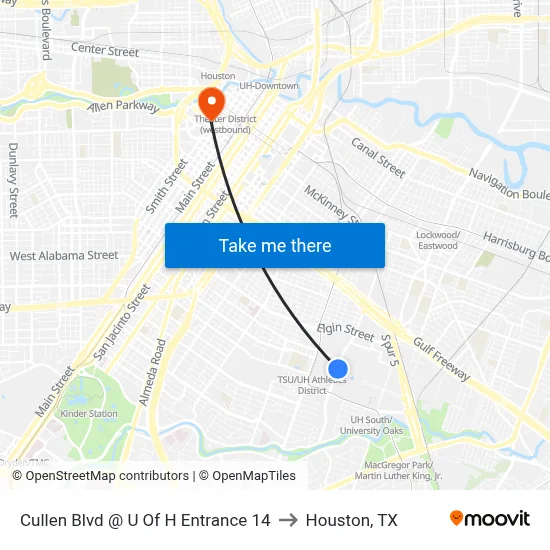Cullen Blvd @ U Of H Entrance 14 to Houston, TX map