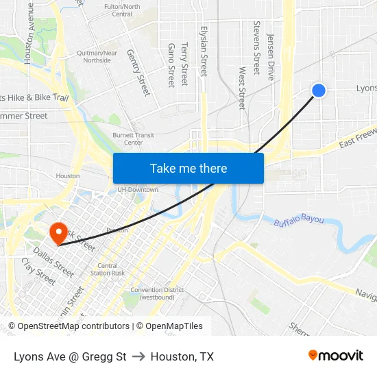 Lyons Ave @ Gregg St to Houston, TX map