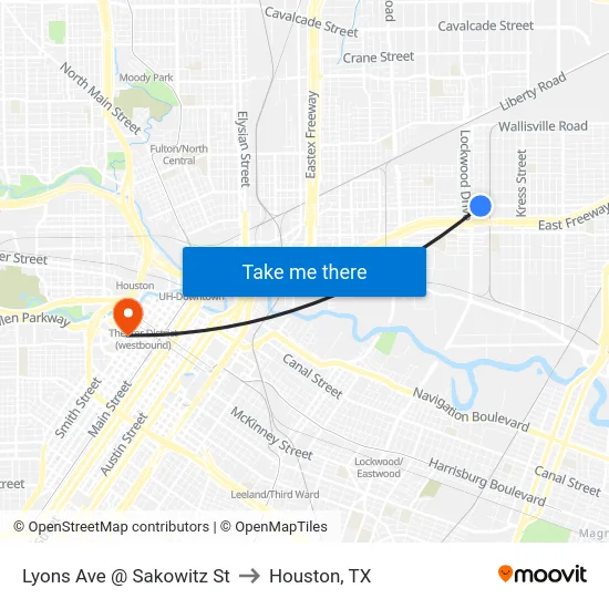 Lyons Ave @ Sakowitz St to Houston, TX map