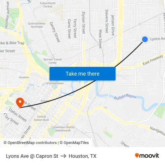 Lyons Ave @ Capron St to Houston, TX map