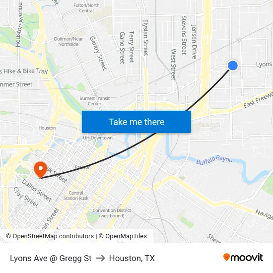 Lyons Ave @ Gregg St to Houston, TX map