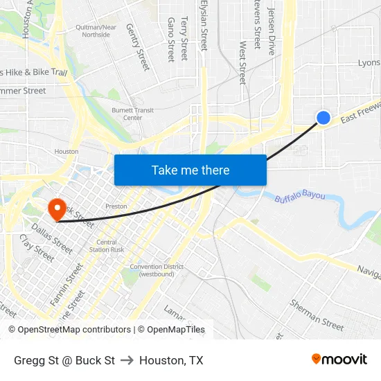 Gregg St @ Buck St to Houston, TX map