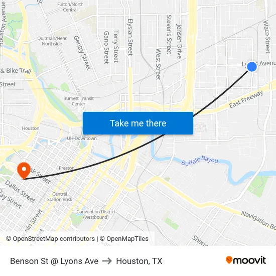 Benson St @ Lyons Ave to Houston, TX map