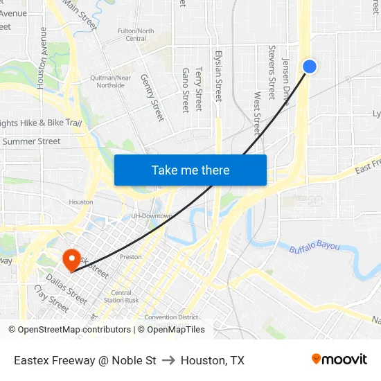 Eastex Freeway @ Noble St to Houston, TX map