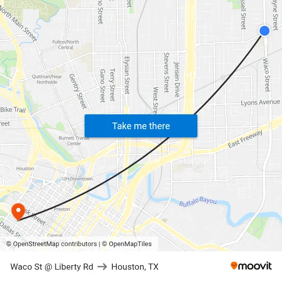 Waco St @ Liberty Rd to Houston, TX map