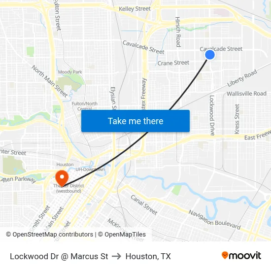 Lockwood Dr @ Marcus St to Houston, TX map