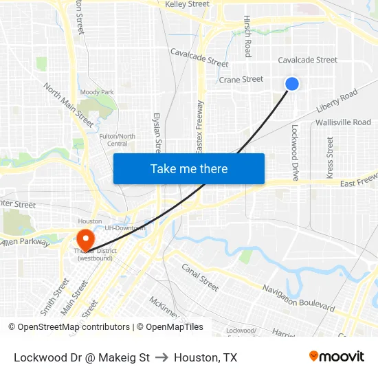 Lockwood Dr @ Makeig St to Houston, TX map
