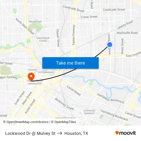Lockwood Dr @ Mulvey St to Houston, TX map