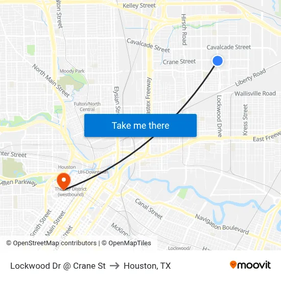 Lockwood Dr @ Crane St to Houston, TX map