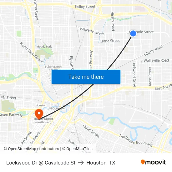 Lockwood Dr @ Cavalcade St to Houston, TX map