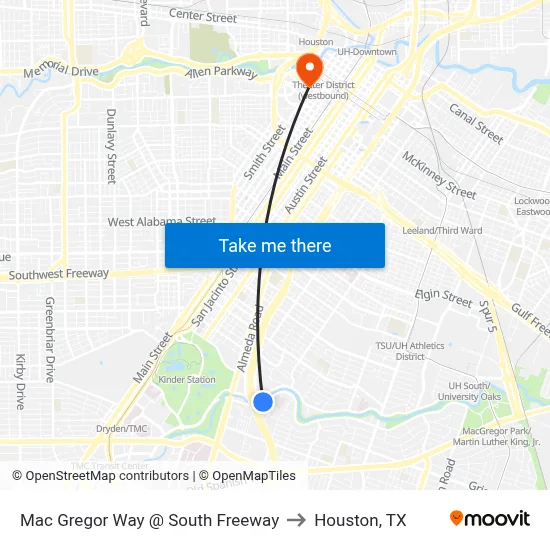 Mac Gregor Way @ South Freeway to Houston, TX map