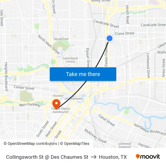 Collingsworth St @ Des Chaumes St to Houston, TX map