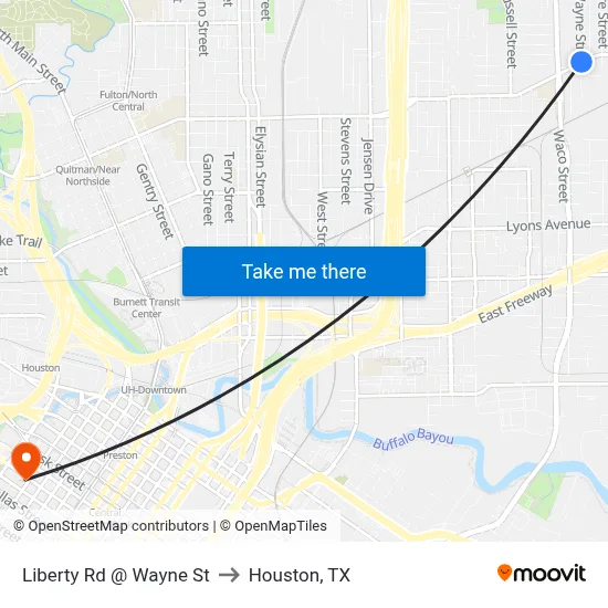 Liberty Rd @ Wayne St to Houston, TX map