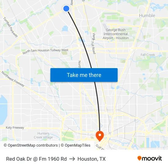 Red Oak Dr @ Fm 1960 Rd to Houston, TX map