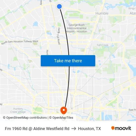 Fm 1960 Rd @ Aldine Westfield Rd to Houston, TX map
