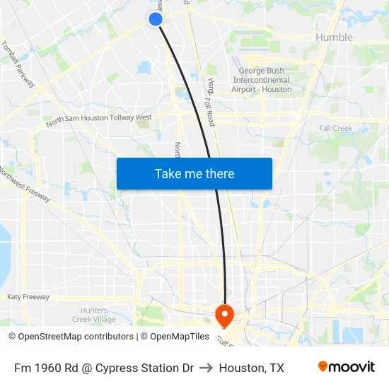 Fm 1960 Rd @ Cypress Station Dr to Houston, TX map