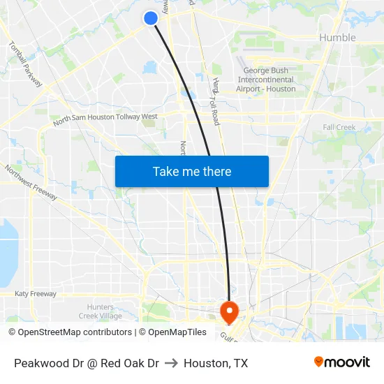 Peakwood Dr @ Red Oak Dr to Houston, TX map