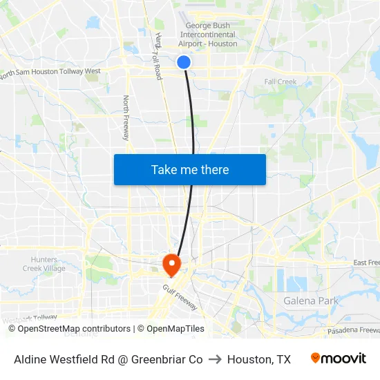 Aldine Westfield Rd @ Greenbriar Co to Houston, TX map