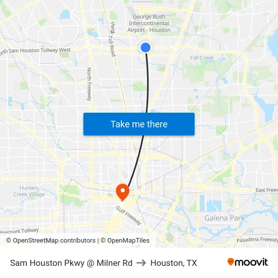 Sam Houston Pkwy @ Milner Rd to Houston, TX map